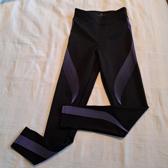 Aurique women's size small black with purple stripe design leggings - Picture 1 of 6